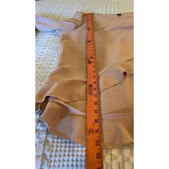 Shein Blouse Plus Size XL Tan Faux Wrap Style w/ Ruffle Hi Low Hem Travel Top - Picture 9 of 9